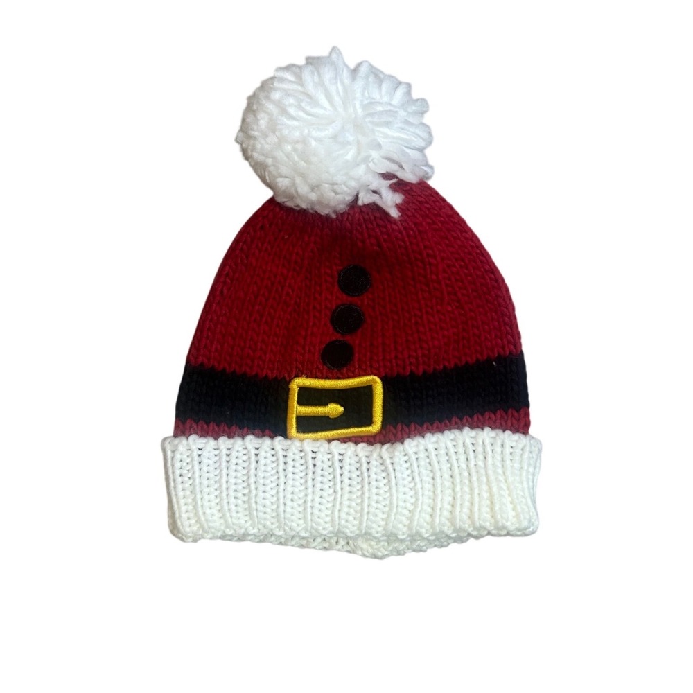 Kids Knitted Santa Beanie - Christmas Pom Pom Knit Hat